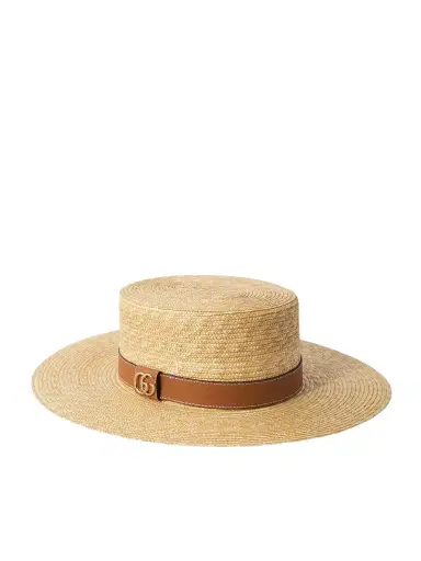 Gucci Leather-trimmed traw Hat | Thumbnail 1 Gucci Leather-trimmed traw Hat | Thumbnail 1