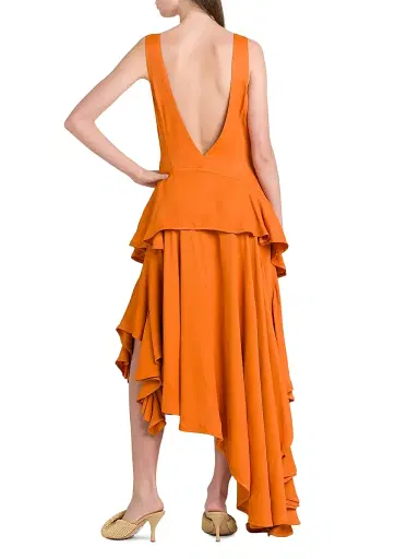 Bottega Veneta Women's Ruffled Asymmetric Midi-Dress - Apricot | Thumbnail 5 Bottega Veneta Women's Ruffled Asymmetric Midi-Dress - Apricot | Thumbnail 5