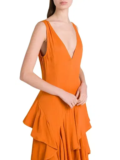 Bottega Veneta Women's Ruffled Asymmetric Midi-Dress - Apricot | Thumbnail 6 Bottega Veneta Women's Ruffled Asymmetric Midi-Dress - Apricot | Thumbnail 6