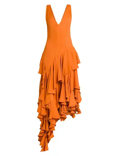 Bottega Veneta Women's Ruffled Asymmetric Midi-Dress - Apricot | Thumbnail 1 Bottega Veneta Women's Ruffled Asymmetric Midi-Dress - Apricot | Thumbnail 1