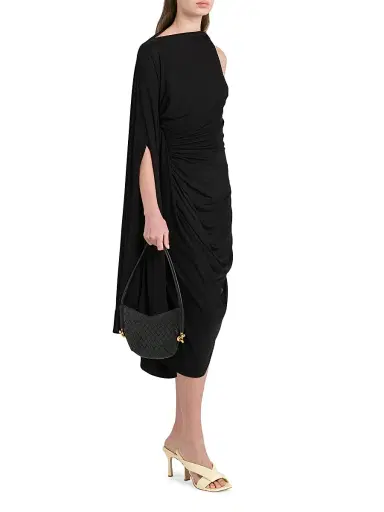 Bottega Veneta Women's One-Shoulder Draped Midi-Dress - Black - Size 10 | Thumbnail 2 Bottega Veneta Women's One-Shoulder Draped Midi-Dress - Black - Size 10 | Thumbnail 2