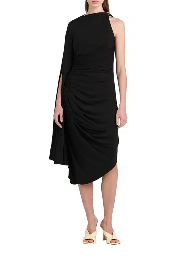 Bottega Veneta Women's One-Shoulder Draped Midi-Dress - Black - Size 10 | Thumbnail 3 Bottega Veneta Women's One-Shoulder Draped Midi-Dress - Black - Size 10 | Thumbnail 3