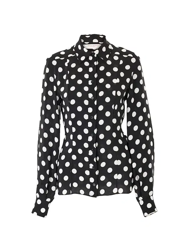 Women's Polka Dot Silk Blouse - Black Women's Polka Dot Silk Blouse - Black