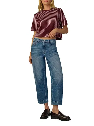 Joe's Jeans Women's The Boxy Striped Cotton Crewneck T-Shirt - Bordeaux Breton Stripe | Thumbnail 2 Joe's Jeans Women's The Boxy Striped Cotton Crewneck T-Shirt - Bordeaux Breton Stripe | Thumbnail 2