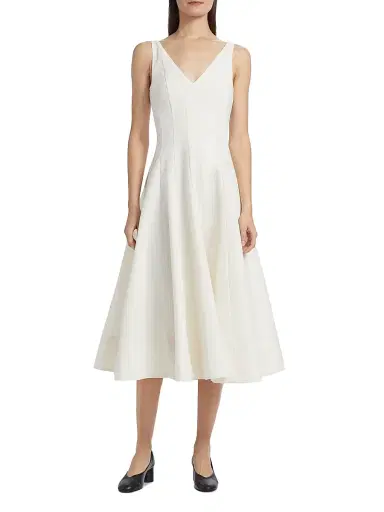 STAUD Women's Marieta Faille V-Neck Midi-Dress - | Thumbnail 3 STAUD Women's Marieta Faille V-Neck Midi-Dress - | Thumbnail 3