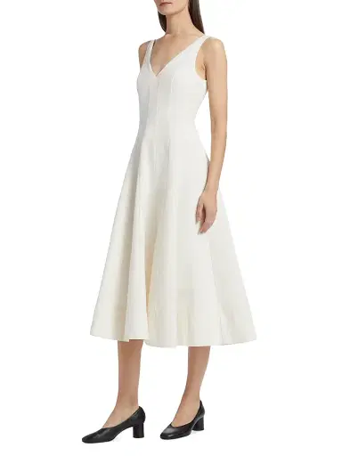 STAUD Women's Marieta Faille V-Neck Midi-Dress - | Thumbnail 4 STAUD Women's Marieta Faille V-Neck Midi-Dress - | Thumbnail 4