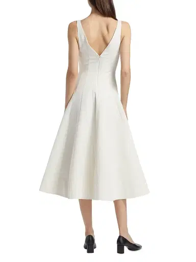 STAUD Women's Marieta Faille V-Neck Midi-Dress - | Thumbnail 5 STAUD Women's Marieta Faille V-Neck Midi-Dress - | Thumbnail 5