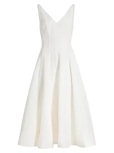 STAUD Women's Marieta Faille V-Neck Midi-Dress - | Thumbnail 1 STAUD Women's Marieta Faille V-Neck Midi-Dress - | Thumbnail 1