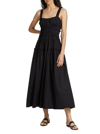DÔEN Women's Marianne Smocked Midi-Dress - Black - Size Large | Thumbnail 2 DÔEN Women's Marianne Smocked Midi-Dress - Black - Size Large | Thumbnail 2