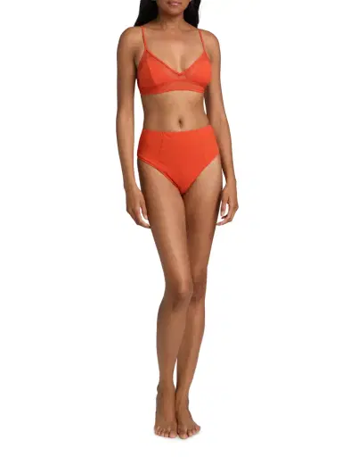 Kiki de Montparnasse Women's Echauffe High-Waisted Bikini Bottom - Tangerine | Thumbnail 2 Kiki de Montparnasse Women's Echauffe High-Waisted Bikini Bottom - Tangerine | Thumbnail 2