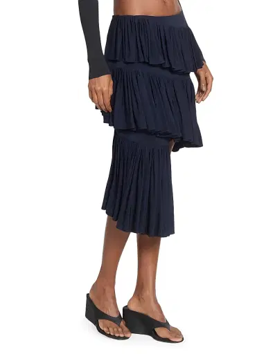 Alaïa Women's Spiral Tiered Ruffled Asymmetric Skirt - Marine Fonce | Thumbnail 4 Alaïa Women's Spiral Tiered Ruffled Asymmetric Skirt - Marine Fonce | Thumbnail 4