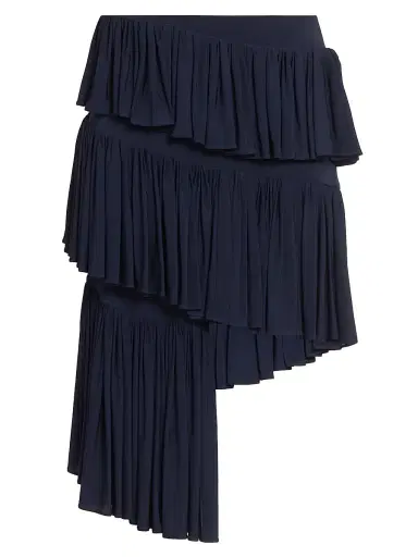 Alaïa Women's Spiral Tiered Ruffled Asymmetric Skirt - Marine Fonce | Thumbnail 1 Alaïa Women's Spiral Tiered Ruffled Asymmetric Skirt - Marine Fonce | Thumbnail 1