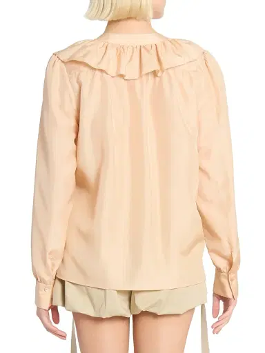 Chloé Women's Ruffled Silk V-Neck Blouse - Biscuit Pink | Thumbnail 5 Chloé Women's Ruffled Silk V-Neck Blouse - Biscuit Pink | Thumbnail 5