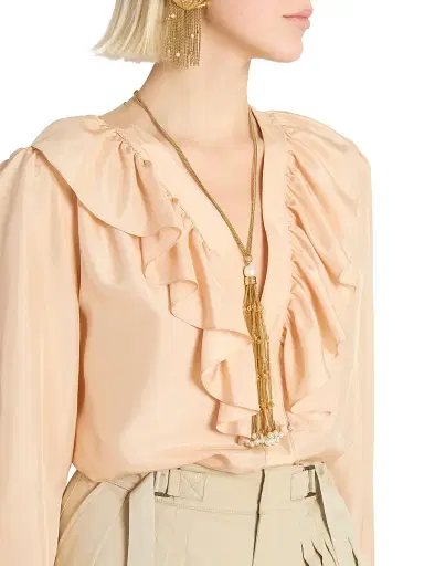 Chloé Women's Ruffled Silk V-Neck Blouse - Biscuit Pink | Thumbnail 6 Chloé Women's Ruffled Silk V-Neck Blouse - Biscuit Pink | Thumbnail 6