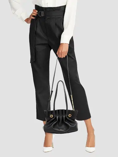 FERRAGAMO Women's Gancio Piercing Gathered Leather Shoulder Bag - Nero | Thumbnail 2 FERRAGAMO Women's Gancio Piercing Gathered Leather Shoulder Bag - Nero | Thumbnail 2
