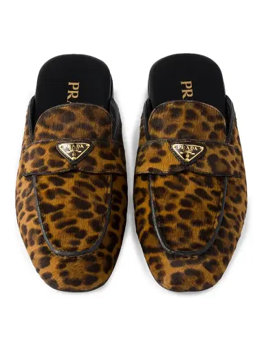 Prada Women's Leopard Print Leather Mules - Beige Khaki | Thumbnail 2 Prada Women's Leopard Print Leather Mules - Beige Khaki | Thumbnail 2