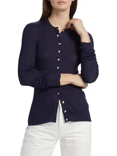 Jil Sander Women's Superfine Seamless Silk Rib-Knit Cardigan - Midnight - Size 2 | Thumbnail 3 Jil Sander Women's Superfine Seamless Silk Rib-Knit Cardigan - Midnight - Size 2 | Thumbnail 3