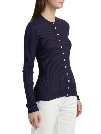 Jil Sander Women's Superfine Seamless Silk Rib-Knit Cardigan - Midnight - Size 2 | Thumbnail 4 Jil Sander Women's Superfine Seamless Silk Rib-Knit Cardigan - Midnight - Size 2 | Thumbnail 4