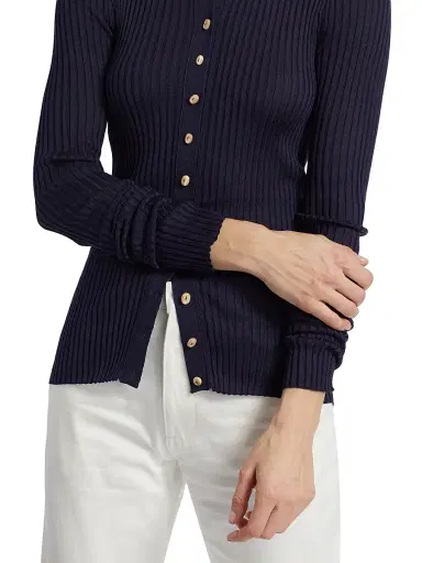 Jil Sander Women's Superfine Seamless Silk Rib-Knit Cardigan - Midnight - Size 2 | Thumbnail 6 Jil Sander Women's Superfine Seamless Silk Rib-Knit Cardigan - Midnight - Size 2 | Thumbnail 6