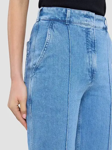 Another Tomorrow Women's High Waisted Denim Trousers - Light Blue | Thumbnail 5 Another Tomorrow Women's High Waisted Denim Trousers - Light Blue | Thumbnail 5
