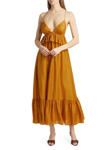 Zimmermann Women's Rhiannon Ruffled Silk Maxi Dress - Gold | Thumbnail 2 Zimmermann Women's Rhiannon Ruffled Silk Maxi Dress - Gold | Thumbnail 2