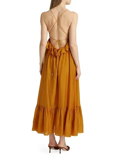 Zimmermann Women's Rhiannon Ruffled Silk Maxi Dress - Gold | Thumbnail 5 Zimmermann Women's Rhiannon Ruffled Silk Maxi Dress - Gold | Thumbnail 5