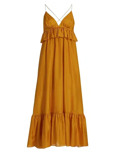 Zimmermann Women's Rhiannon Ruffled Silk Maxi Dress - Gold | Thumbnail 1 Zimmermann Women's Rhiannon Ruffled Silk Maxi Dress - Gold | Thumbnail 1