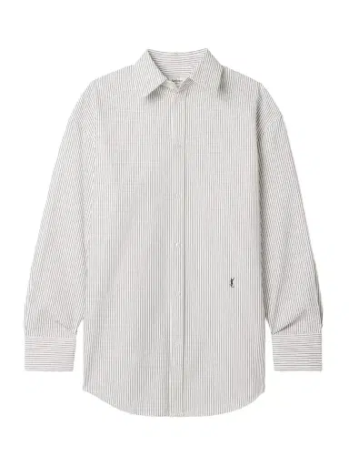 Saint Laurent Embroidered Striped Cotton Shirt | Thumbnail 1 Saint Laurent Embroidered Striped Cotton Shirt | Thumbnail 1