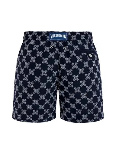 Vilebrequin Men's Embroidered Turtles Monogram Swim Trunks - Bleu Marine | Thumbnail 2 Vilebrequin Men's Embroidered Turtles Monogram Swim Trunks - Bleu Marine | Thumbnail 2