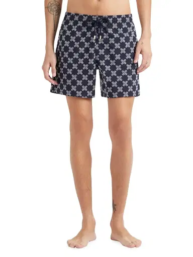 Vilebrequin Men's Embroidered Turtles Monogram Swim Trunks - Bleu Marine | Thumbnail 3 Vilebrequin Men's Embroidered Turtles Monogram Swim Trunks - Bleu Marine | Thumbnail 3