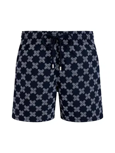 Vilebrequin Men's Embroidered Turtles Monogram Swim Trunks - Bleu Marine | Thumbnail 1 Vilebrequin Men's Embroidered Turtles Monogram Swim Trunks - Bleu Marine | Thumbnail 1