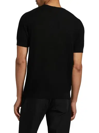 Emporio Armani Men's Tonal Textured Short-Sleeve Sweater - Black | Thumbnail 5 Emporio Armani Men's Tonal Textured Short-Sleeve Sweater - Black | Thumbnail 5