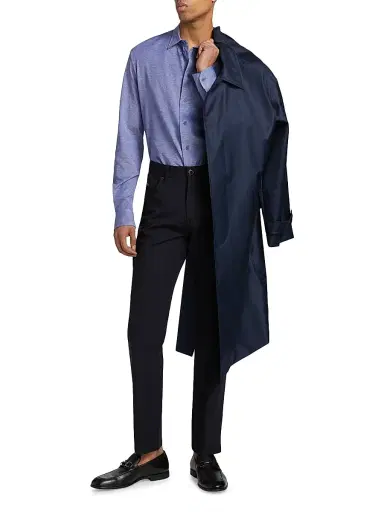 Emporio Armani Men's Piqué Jersey Sport Shirt - Avio Oxford - Size XL | Thumbnail 2 Emporio Armani Men's Piqué Jersey Sport Shirt - Avio Oxford - Size XL | Thumbnail 2