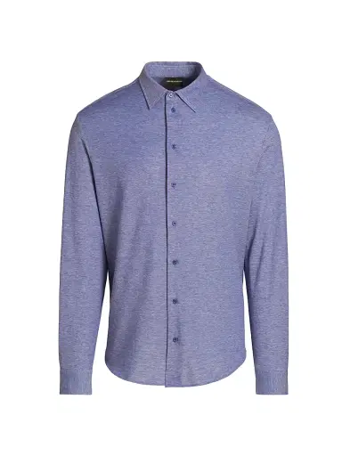 Emporio Armani Men's Piqué Jersey Sport Shirt - Avio Oxford - Size XL | Thumbnail 1 Emporio Armani Men's Piqué Jersey Sport Shirt - Avio Oxford - Size XL | Thumbnail 1
