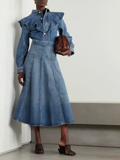 Ulla Johnson The Brigette Embellished Paneled Denim Midi Skirt | Thumbnail 2 Ulla Johnson The Brigette Embellished Paneled Denim Midi Skirt | Thumbnail 2
