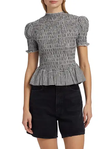 Reformation Women's Aggie Gingham Check Peplum Top - Remy Check | Thumbnail 3 Reformation Women's Aggie Gingham Check Peplum Top - Remy Check | Thumbnail 3