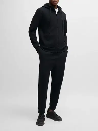 BOSS Men's Stretch-Cotton Tracksuit Bottoms with Logo Print - Black | Thumbnail 6 BOSS Men's Stretch-Cotton Tracksuit Bottoms with Logo Print - Black | Thumbnail 6