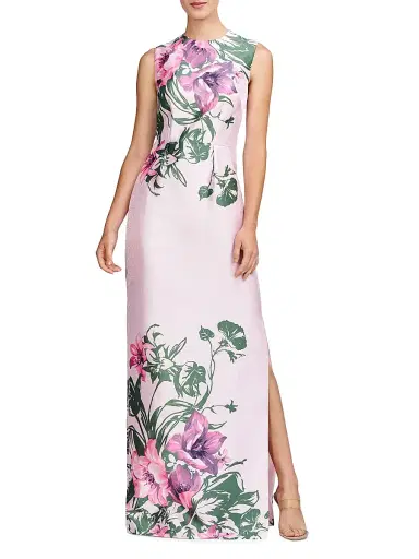 Kay Unger Women's Ayla Lily Satin Column Gown - Pink Pearl Multi | Thumbnail 2 Kay Unger Women's Ayla Lily Satin Column Gown - Pink Pearl Multi | Thumbnail 2
