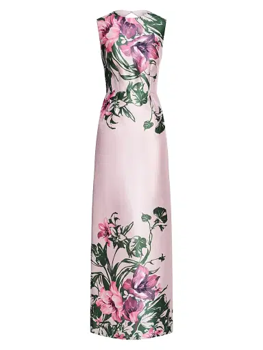 Kay Unger Women's Ayla Lily Satin Column Gown - Pink Pearl Multi | Thumbnail 1 Kay Unger Women's Ayla Lily Satin Column Gown - Pink Pearl Multi | Thumbnail 1