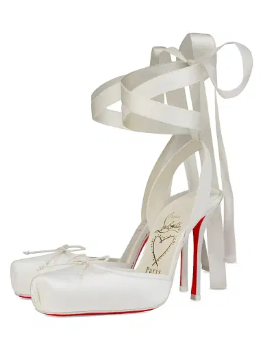 Christian Louboutin Women's Cassia Lace Up 100MM Satin Pumps - Ivory - Size 12 | Thumbnail 2 Christian Louboutin Women's Cassia Lace Up 100MM Satin Pumps - Ivory - Size 12 | Thumbnail 2