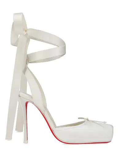 Christian Louboutin Women's Cassia Lace Up 100MM Satin Pumps - Ivory - Size 12 | Thumbnail 1 Christian Louboutin Women's Cassia Lace Up 100MM Satin Pumps - Ivory - Size 12 | Thumbnail 1