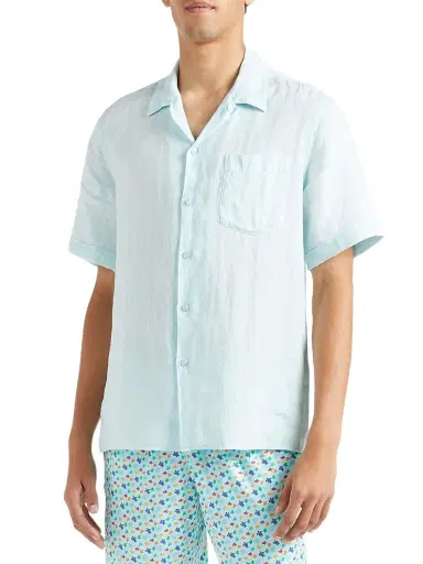 Vilebrequin Men's Mineral Dye Linen Shirt - Pacific | Thumbnail 4 Vilebrequin Men's Mineral Dye Linen Shirt - Pacific | Thumbnail 4