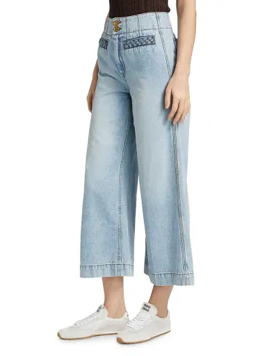 Zimmermann Women's Lucky Washed Cotton Flared Crop Jeans | Thumbnail 4 Zimmermann Women's Lucky Washed Cotton Flared Crop Jeans | Thumbnail 4