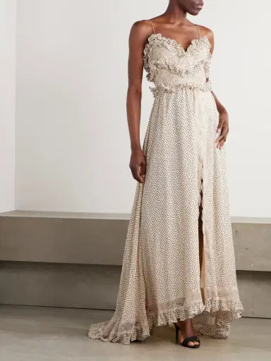 Valentino Garavani Lace-trimmed Ruffled Polka-dot Silk-georgette Gown | Thumbnail 3 Valentino Garavani Lace-trimmed Ruffled Polka-dot Silk-georgette Gown | Thumbnail 3