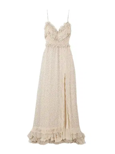 Valentino Garavani Lace-trimmed Ruffled Polka-dot Silk-georgette Gown | Thumbnail 1 Valentino Garavani Lace-trimmed Ruffled Polka-dot Silk-georgette Gown | Thumbnail 1
