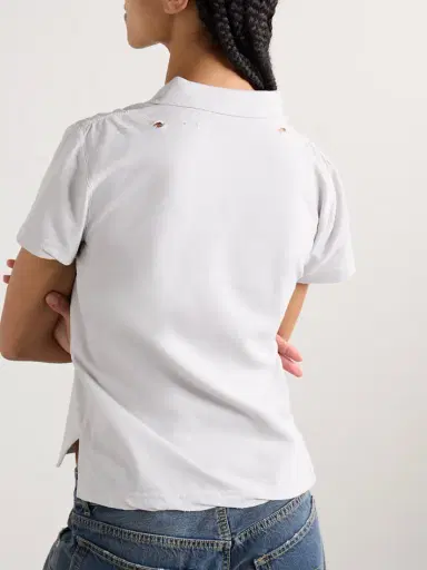Balenciaga Distressed Embroidered Cotton-piqué Polo Shirt | Thumbnail 3 Balenciaga Distressed Embroidered Cotton-piqué Polo Shirt | Thumbnail 3