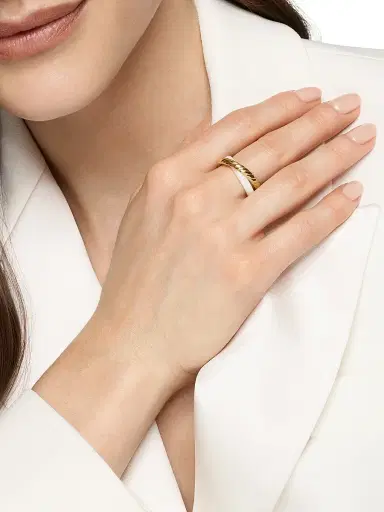 David Yurman Women's Crossover Two Row Rotating Ring in 18K Yellow Gold - Ceramic White | Thumbnail 2 David Yurman Women's Crossover Two Row Rotating Ring in 18K Yellow Gold - Ceramic White | Thumbnail 2