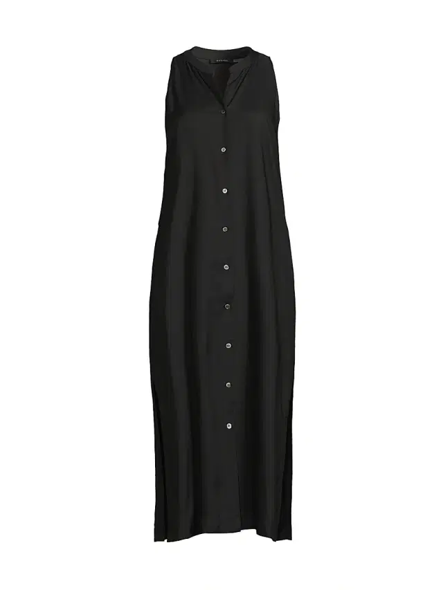 Women's Cotton-Silk Twill Tunic Midi Dress - Black Women's Cotton-Silk Twill Tunic Midi Dress - Black