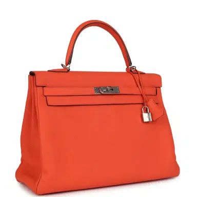 HERMÈS Pre-owned Hermes Kelly Retourne 35 Orange Poppy Togo Palladium Hardware | Thumbnail 2 HERMÈS Pre-owned Hermes Kelly Retourne 35 Orange Poppy Togo Palladium Hardware | Thumbnail 2
