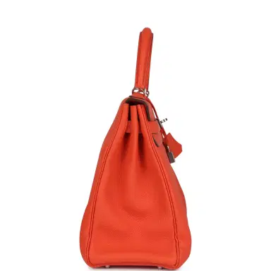 HERMÈS Pre-owned Hermes Kelly Retourne 35 Orange Poppy Togo Palladium Hardware | Thumbnail 3 HERMÈS Pre-owned Hermes Kelly Retourne 35 Orange Poppy Togo Palladium Hardware | Thumbnail 3